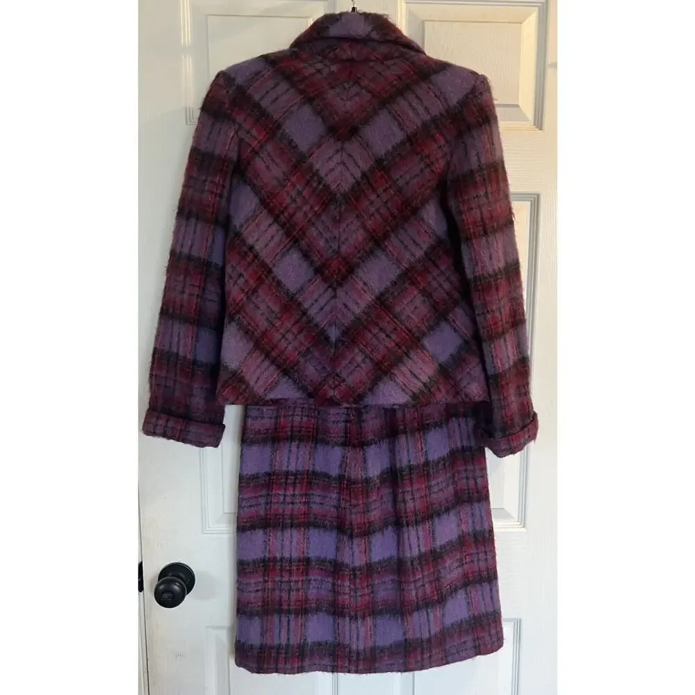 VTG 70s Albert Capraro Mohair Plaid Skirt Suit Crop Jacket Set NWOT XS 0 2